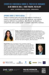 Spanish language flyer about Human Trafficking Awareness event 1-26-24
