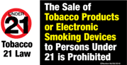 Tobacco no sales to persons under 21 graphic