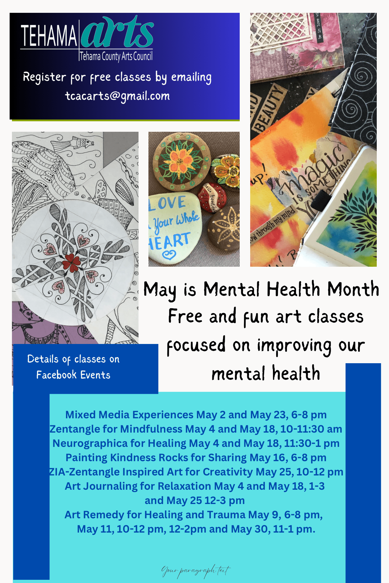 Tehama Arts May Is Mental Health Month Flyer